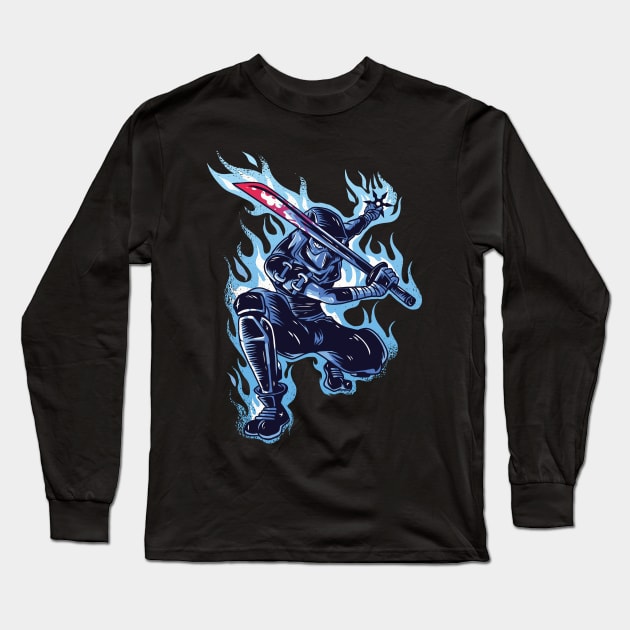 Blue Ninja Long Sleeve T-Shirt by Urban_Vintage